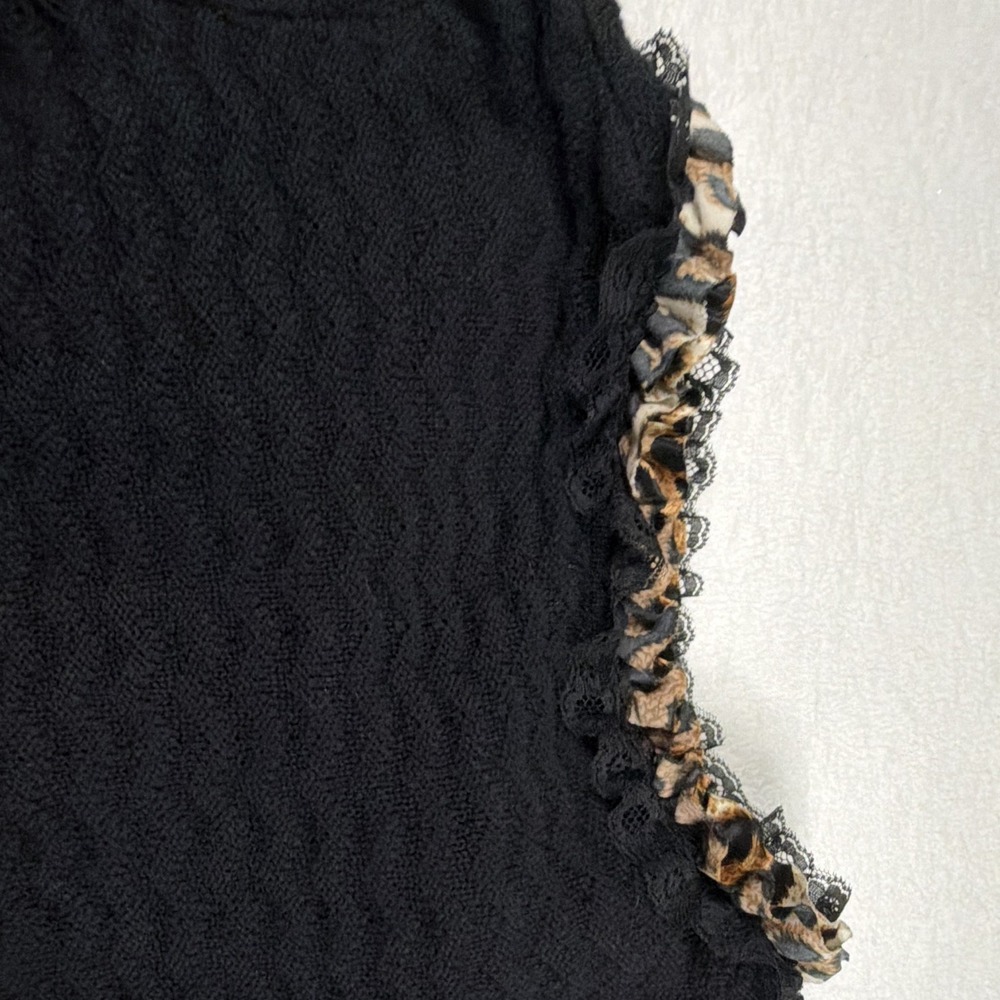 Chicos Black Textured Knit Jacket Leopard Print Trim Hook Eye Cardigan size 1 - Picture 6 of 8